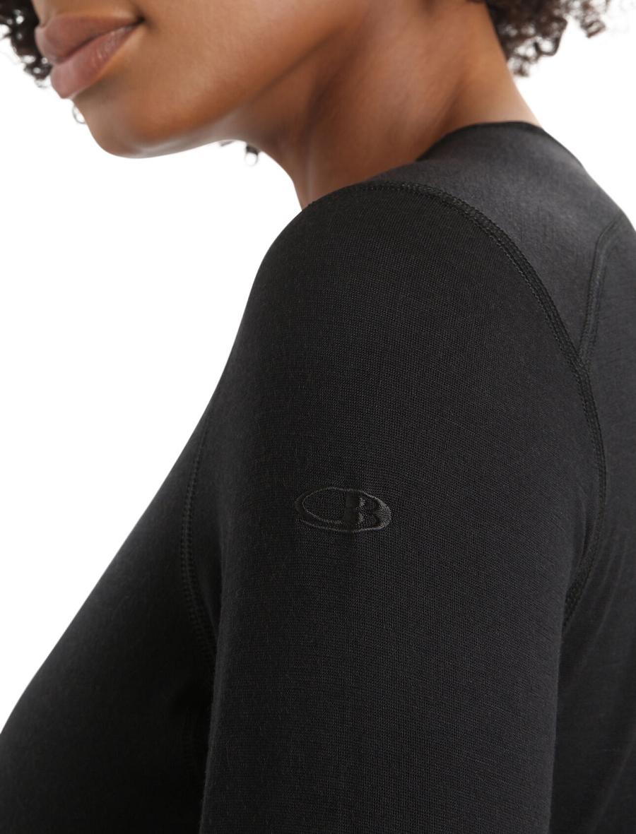 Base Layers Icebreaker Merino 200 Oasis Long Sleeve Crewe Thermal Top Damskie Czarne | PL 1016FDNM